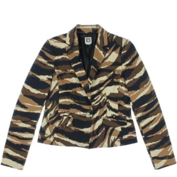 Anne Klein Animal Print Blazer in Brown and Black - Picture 1 of 4